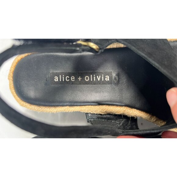 Alice + Olivia Anastasia Flatforms Suede Platform Sandals Jute Trim Black  7.5 - Picture 3 of 13